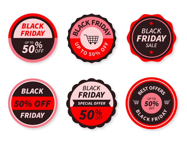 Flat black friday stickers collection