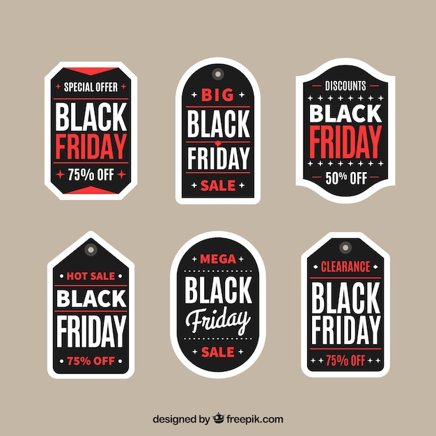 Flat black friday stickers set 