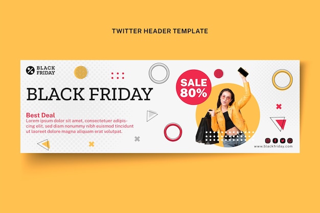 Vettore gratuito modello di copertina twitter piatto black friday