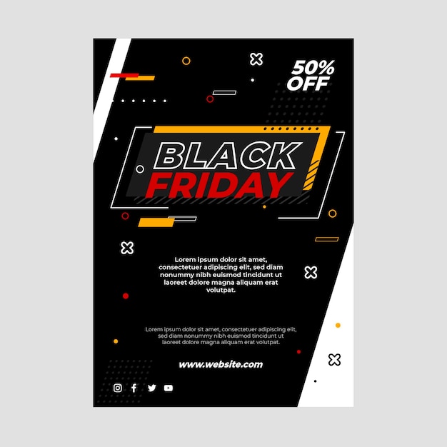 Vettore gratuito modello di poster verticale piatto venerdì nero
