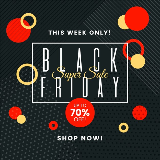 Flat black friday with memphis and circles design