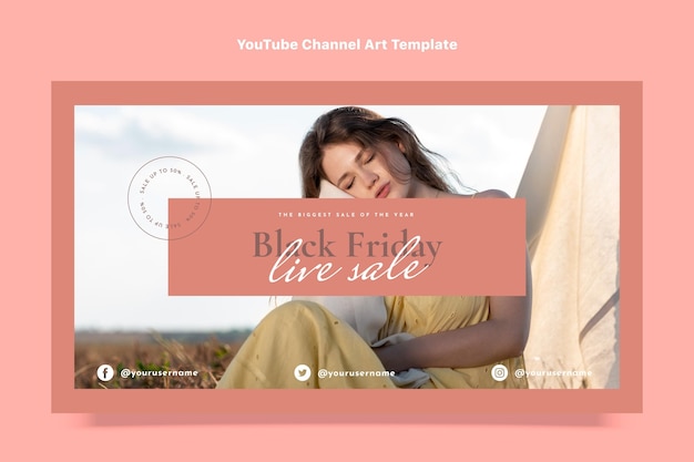 Free vector flat black friday youtube channel art