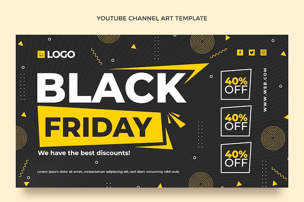 Vettore gratuito flat black friday canale youtube art