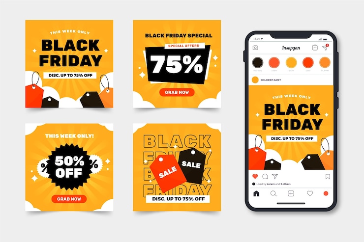 Free Vector flat black fridayinstagram posts collection