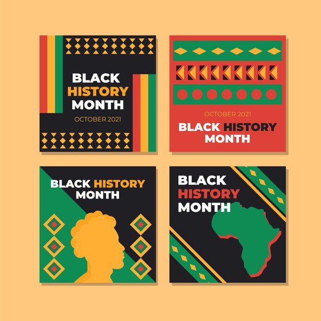 Flat black history month instagram posts collection