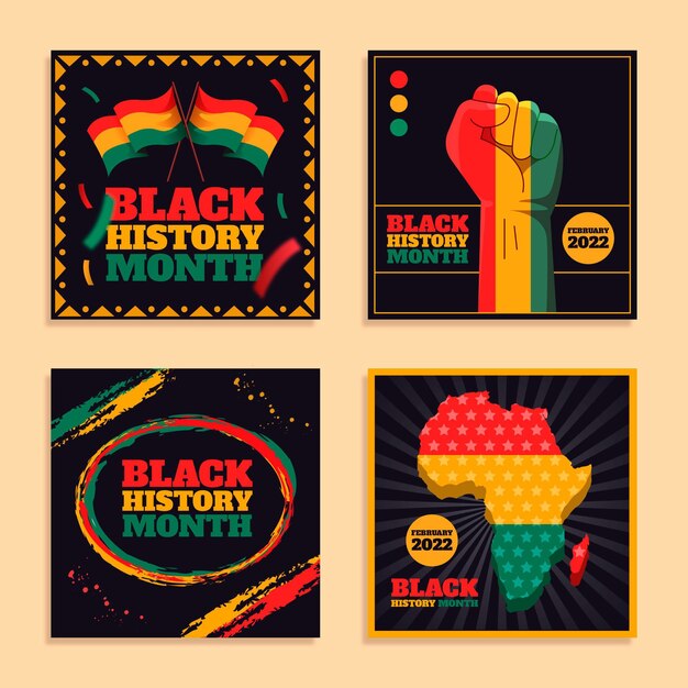 Flat black history month instagram posts collection