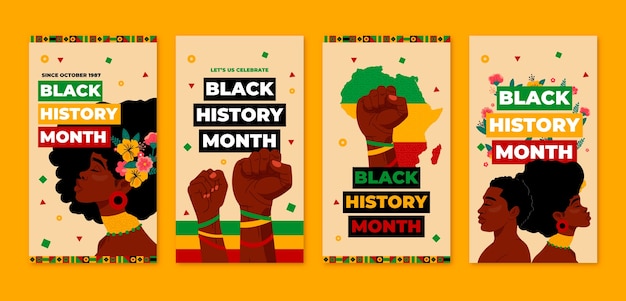 Free vector flat black history month instagram stories collection