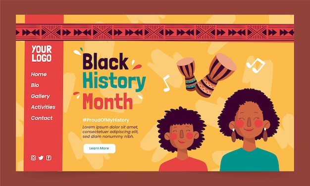 Free vector flat black history month landing page template