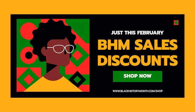 Flat black history month sale banner template