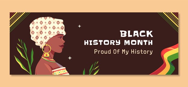 Flat black history month social media cover template