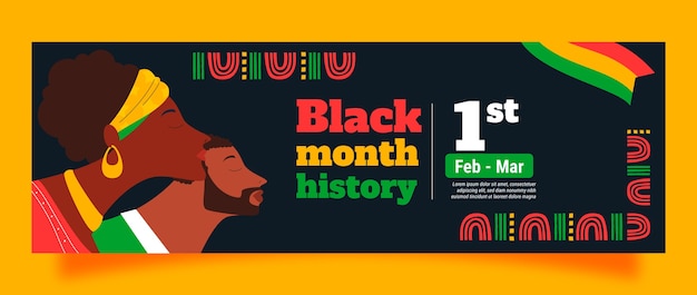 Flat black history month twitter header template