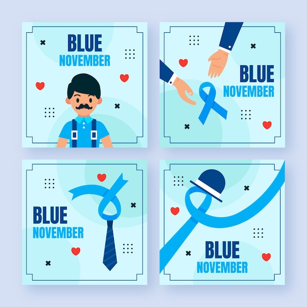 Collezione di post instagram di novembre blu piatto