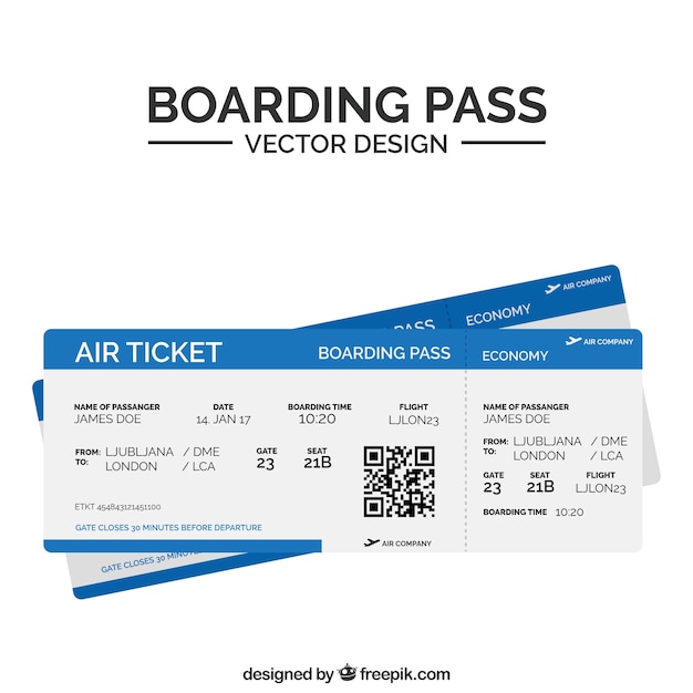 Free vector flat boarding pass with blue zones