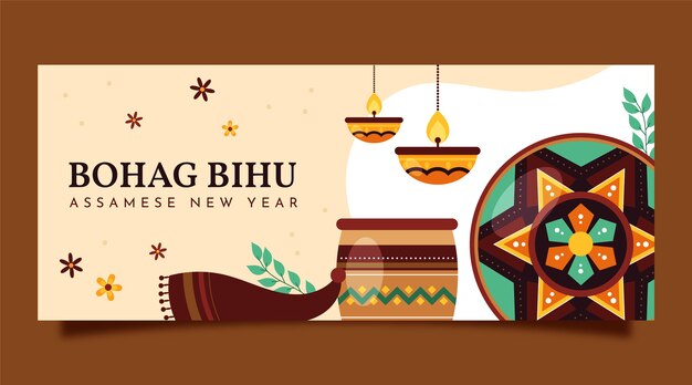 Free vector flat bohag bihu horizontal banner template