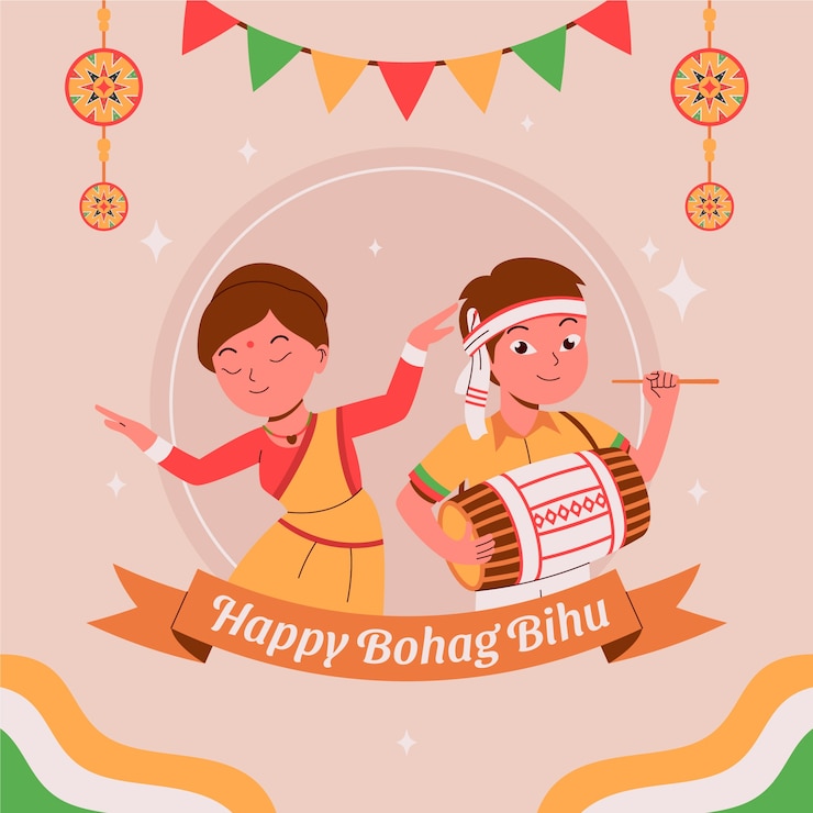 मुफ़्त वेक्टर flat bohag bihu illustration