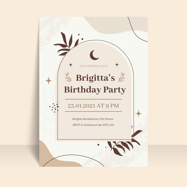 Flat boho birthday invitation template