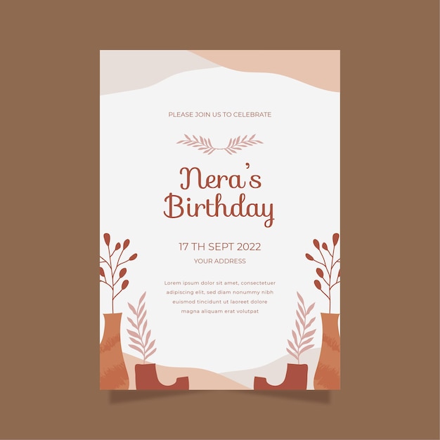 Flat boho birthday invitation template