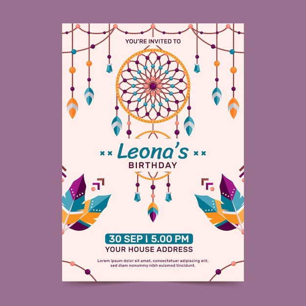 Free vector flat boho birthday invitation