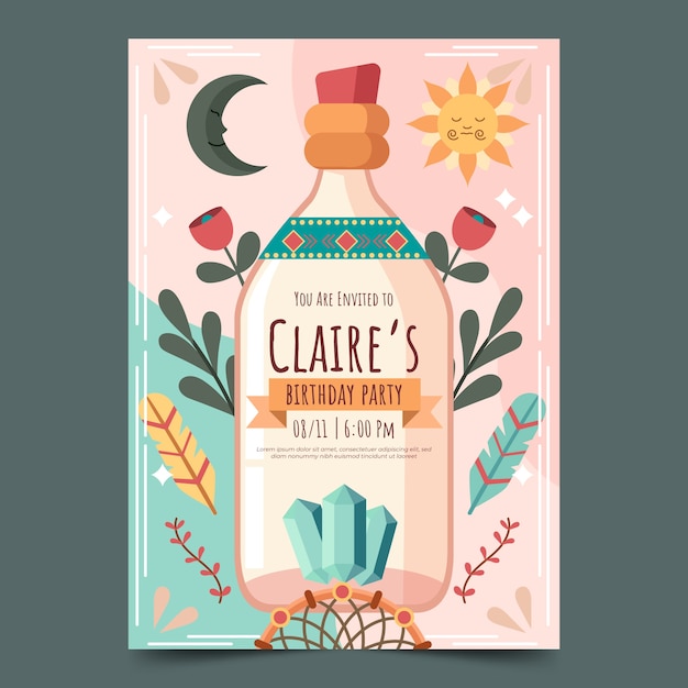 Free vector flat boho birthday invitation