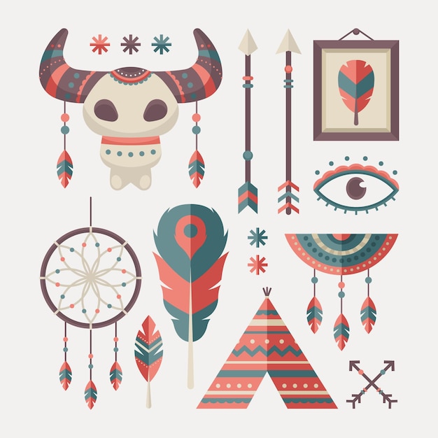 Free vector flat boho element collection