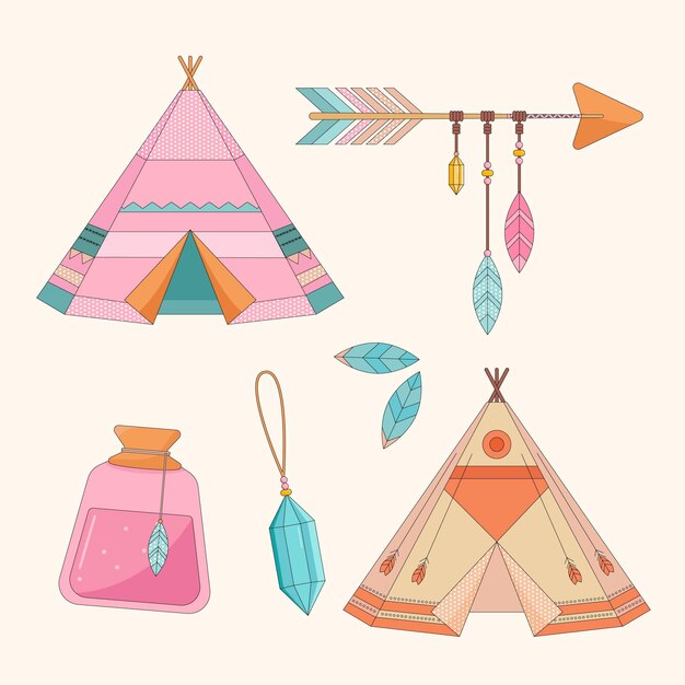 Flat boho element set