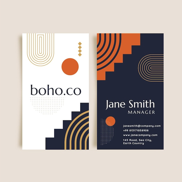 Free vector flat boho vertical business card template