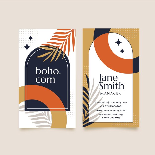 Flat boho vertical business card template