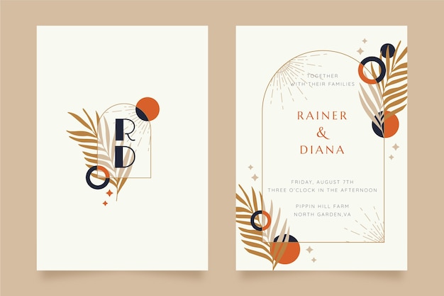 Flat boho wedding invitation template