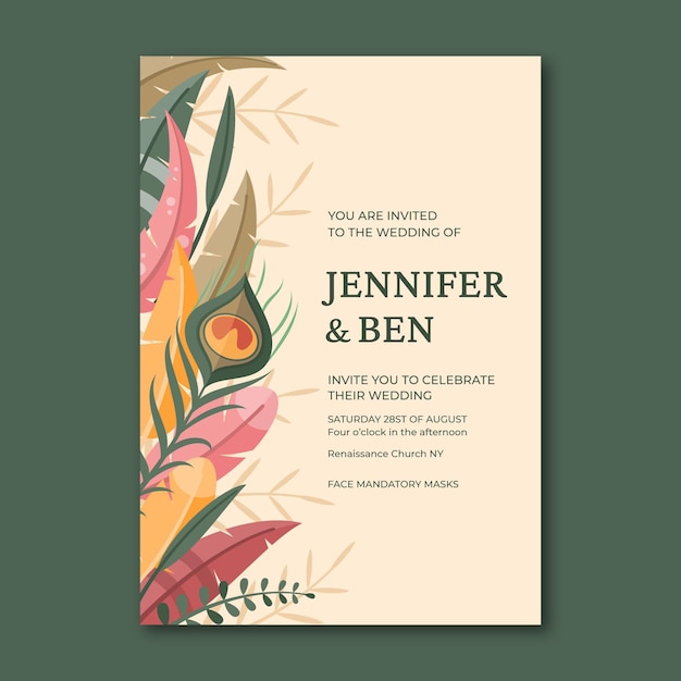 Free vector flat boho wedding invitation template