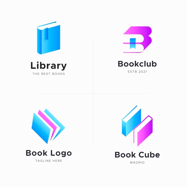 Flat book logo set
