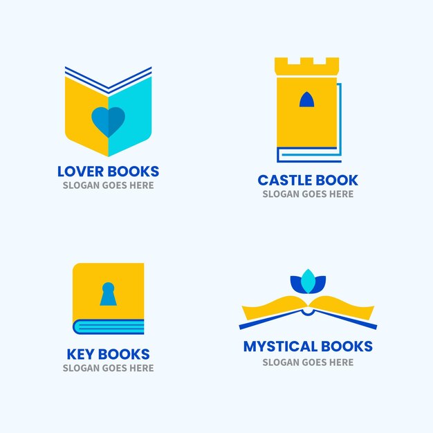 Flat book logo set