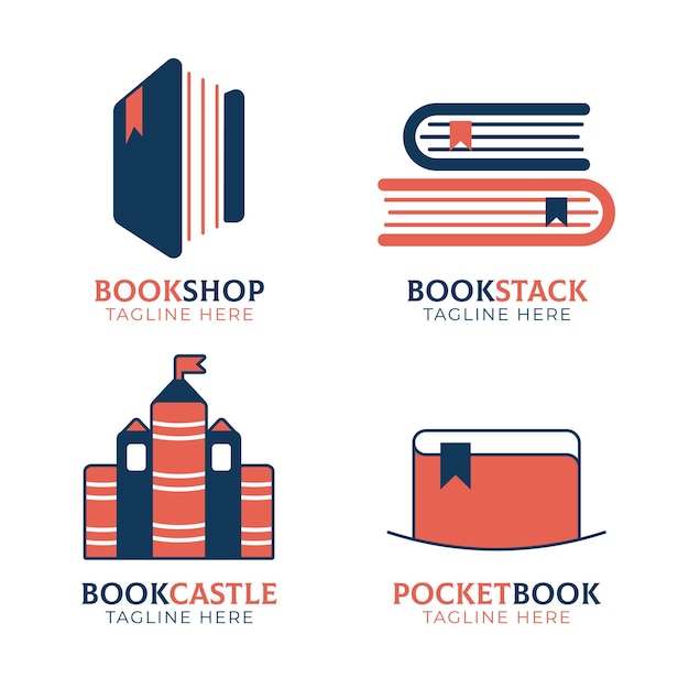 Flat book logo templates pack