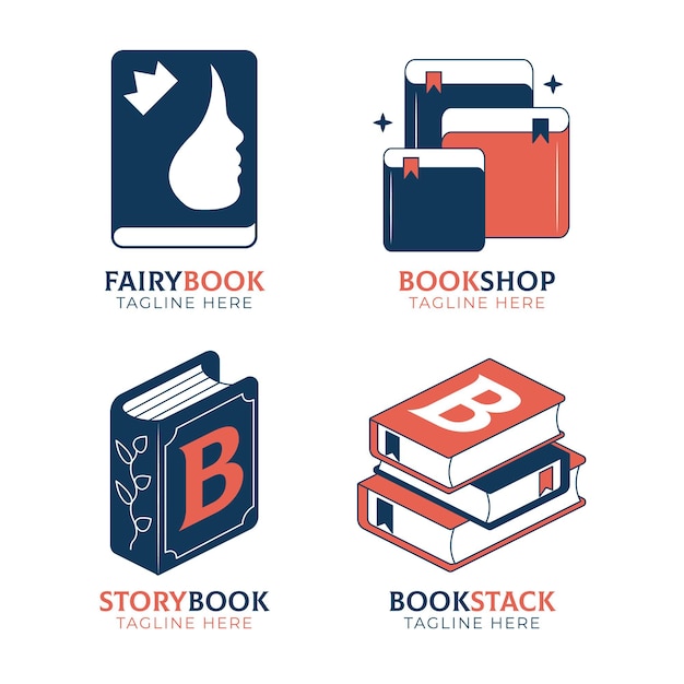 Бесплатное векторное изображение Набор шаблонов логотипов плоских книг