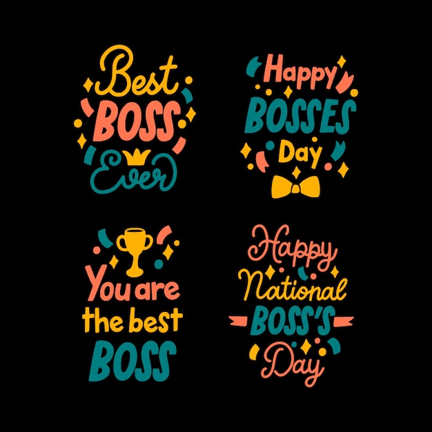 Free vector flat boss day lettering collection