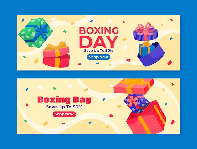 Vettore gratuito set di banner orizzontali piatto boxe day