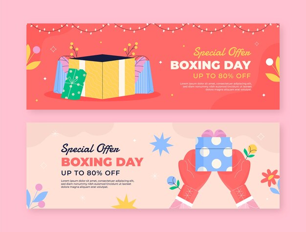 Flat boxing day horizontal banners set