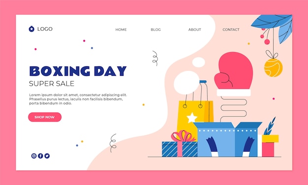 Free vector flat boxing day landing page template