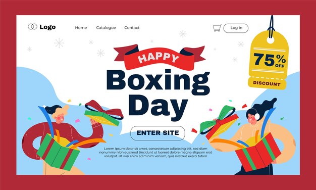 Flat boxing day landing page template