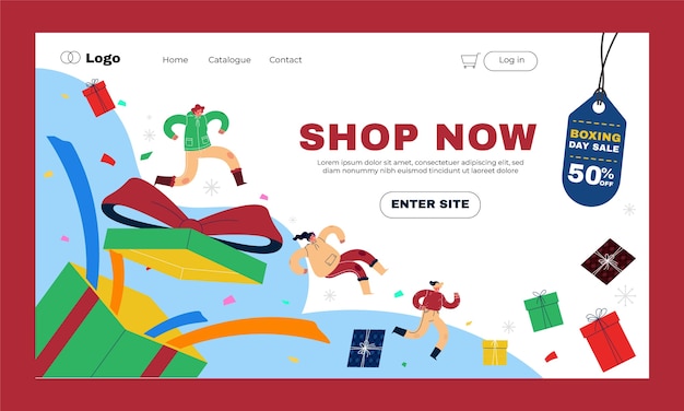 Flat boxing day landing page template