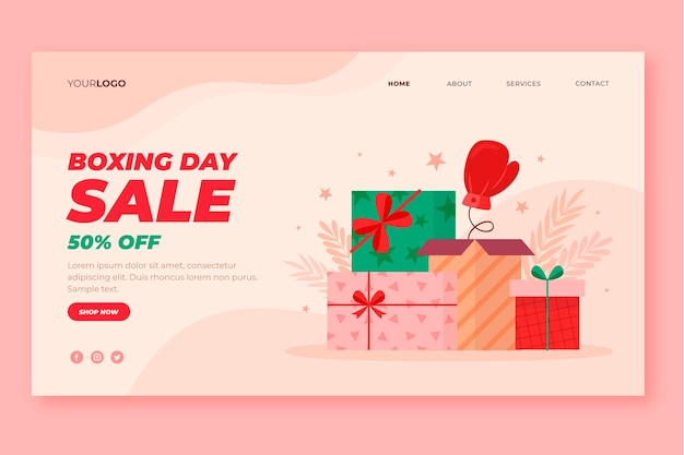 Free vector flat boxing day landing page template