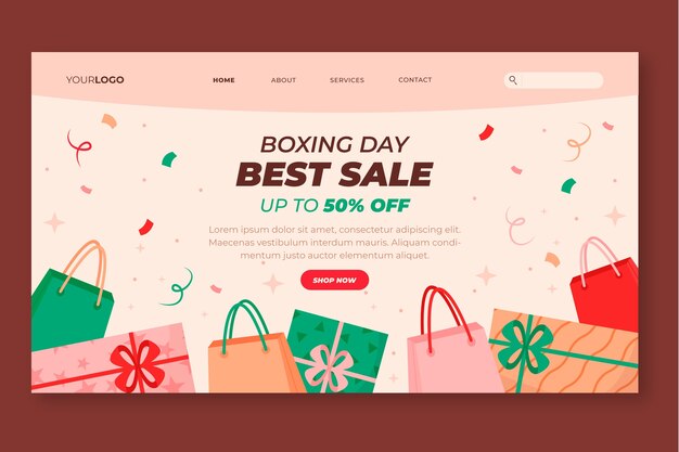 Flat boxing day landing page template