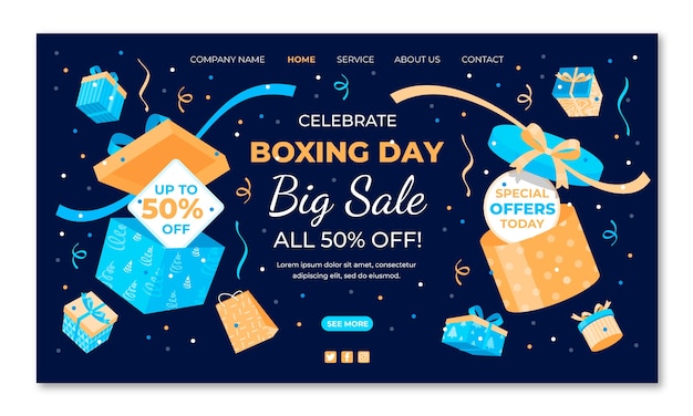 Free vector flat boxing day landing page template