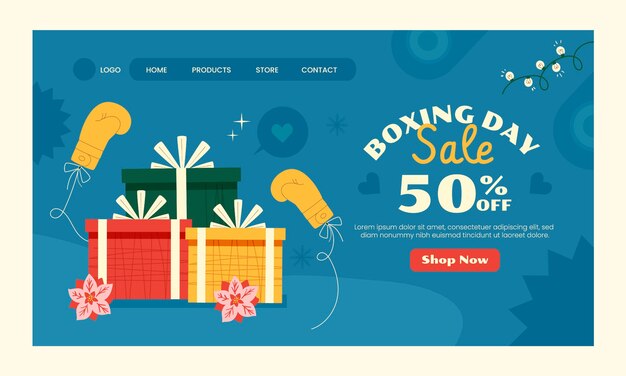 Free vector flat boxing day landing page template