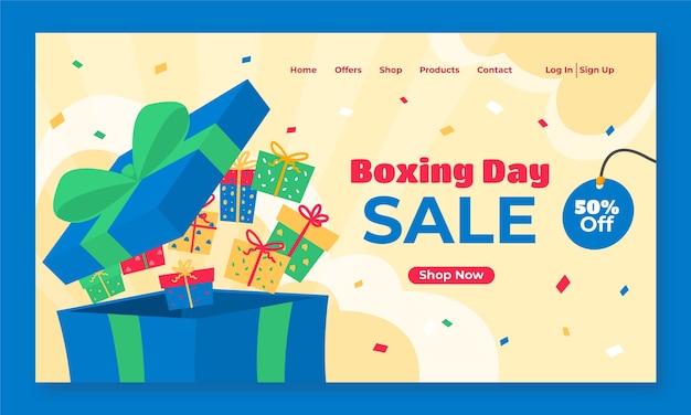 Flat boxing day landing page template