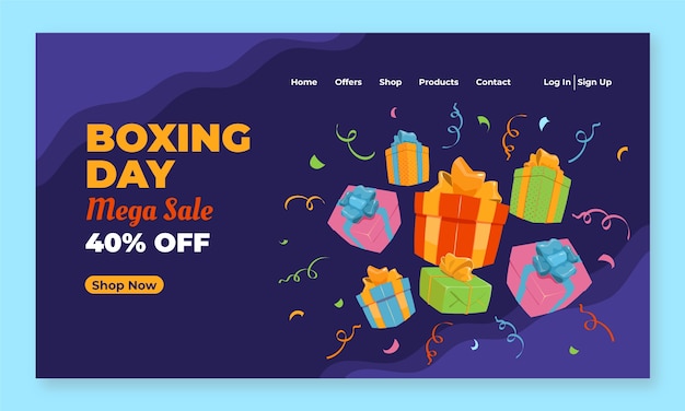 Free vector flat boxing day landing page template