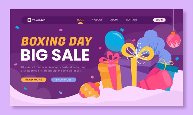 Free vector flat boxing day landing page template