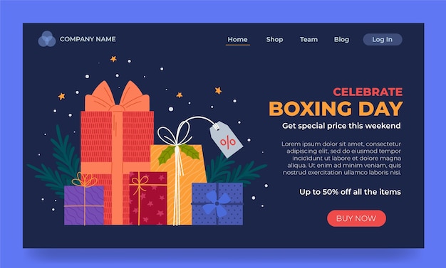 Flat boxing day landing page template