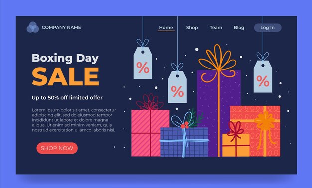 Flat boxing day landing page template