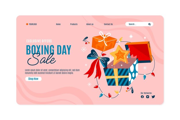 Flat boxing day landing page template