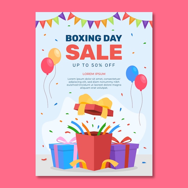 Бесплатное векторное изображение Плоский день бокса распродажа и шопинг вертикальный шаблон плаката